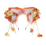 MEELYHOME Chinesisches süßes Kätzchenohren-Haarband mit Blume, Karneval, Haarreifen, Make-up, Frühling, Cosplay, Party, Kopfschmuck, Cosplay, Stirnbänder für Damen, Cosplay, Stirnband, Kätzchenohren,