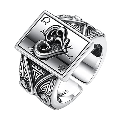 VOYADE Spielkarten-Siegelring Für Herren Aus Sterlingsilber, S925-Sterlingsilber, Vintage-Spielkarten-Ring, Offener Ring, Gaming, Unterhaltung, Schmuck,Silber,12