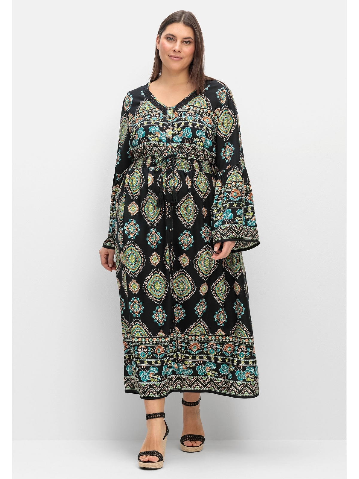 sheego by Joe Browns Maxikleid "Große Größen", im Boho-Stil, mit Trompetenärmeln