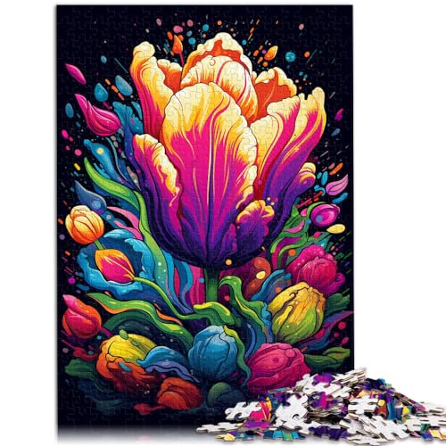 Puzzles Bunte psychedelische Tulpen Kunstpuzzle für Erwachsene 1000 Teile Holzpuzzle Wanddekoration Einzigartige Geburtstags 1000 Teile (50 x 75 cm)