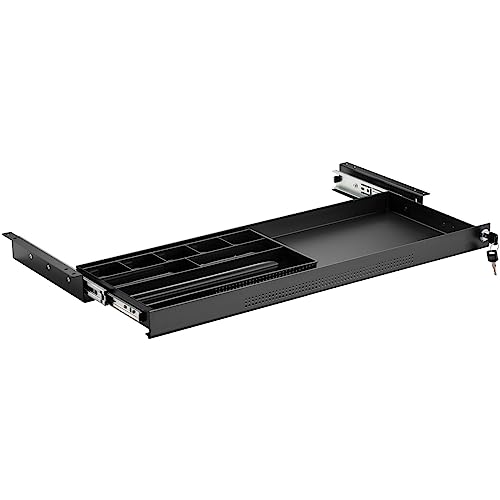 CAVO Dokumentenschublade abschließbar aus Stahl 740 x 250 mm, inkl. Schubladeneinsatz schwarz, Schreibtischschublade Unterbauschublade