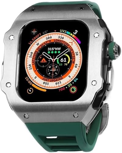 NEYENS Edelstahl-Uhrengehäuse, Fluorkautschukband, für Apple Watch Ultra 49 mm, Metall-Uhrengehäuse, sportlich, atmungsaktiv, für iWatch Serie 8, 49 mm, Ersatzzubehör, 49 mm, Achat