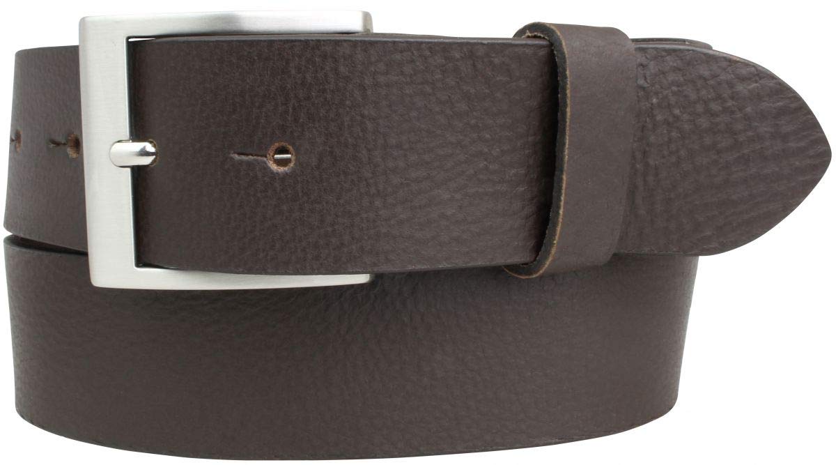 BELTINGER Gürtel mit Edelstahl-Gürtelschnalle aus Vollbüffelleder 4 cm | Jeans-Gürtel für Damen Herren 40mm | Leder-Gürtel aus Büffelleder 4cm | Braun 85cm