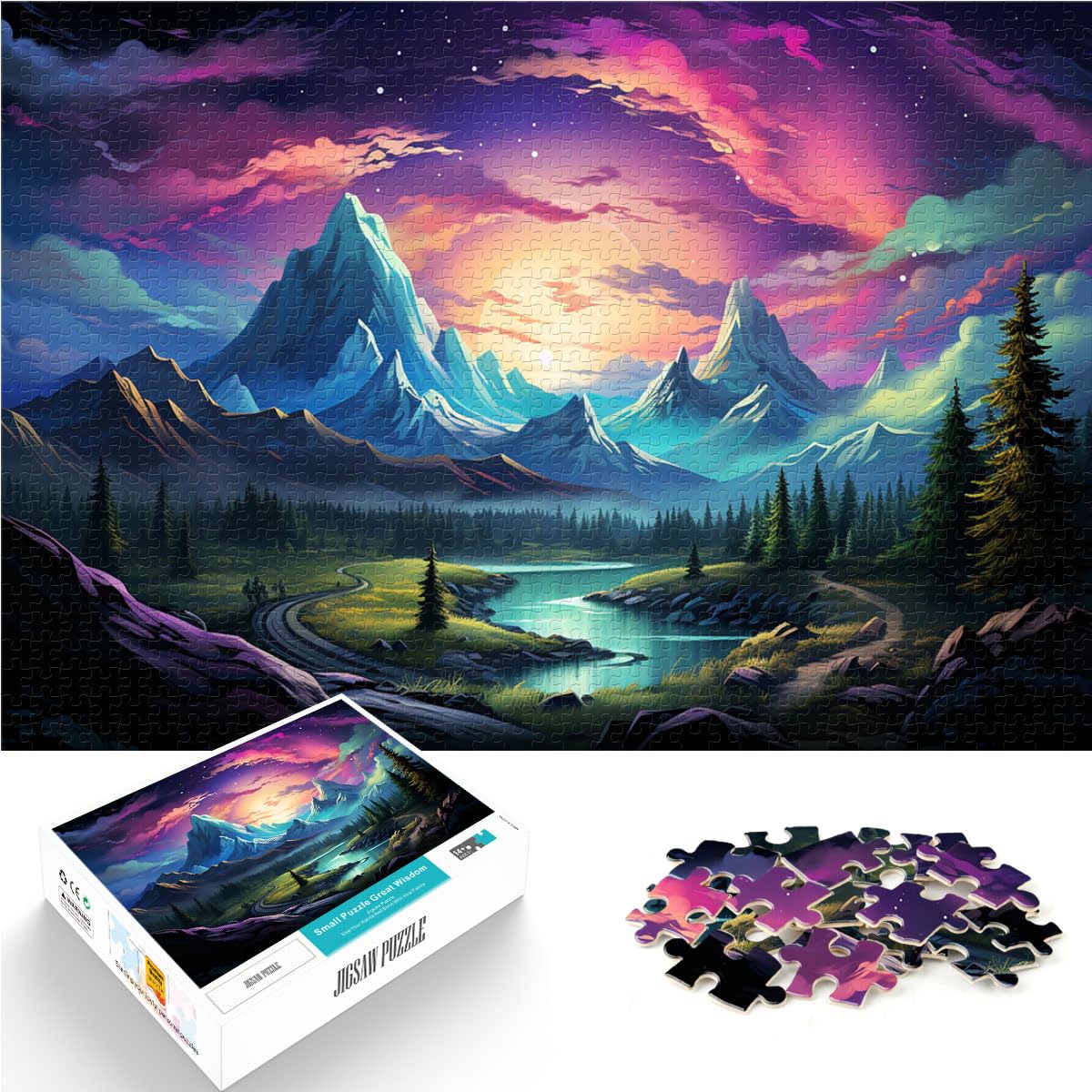 Spiel-Geschenk-Puzzle, farbenfrohe, schöne Landschaft, 1000 Teile, für Erwachsene, Geschenke, Holzpuzzle, dekomprimierendes, geistiges Lernspielzeug, 1000 Teile (50 x 75 cm)