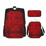 WURTON Red Rose1 Print Trendy Rucksack Taschen Lunchbox und Federmäppchen 3 in 1 Verstellbarer Rucksack Set, Schwarz, Einheitsgröße, Schwarz , Einheitsgröße