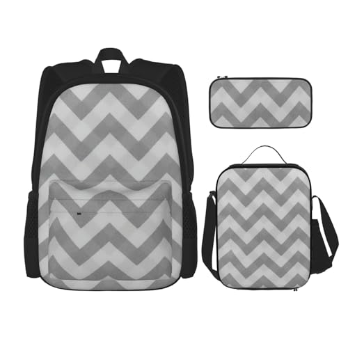 WURTON Rucksack-Set mit verstellbaren Schulterriemen, Rucksack-Set, Lunchtasche, Federmäppchen, Kombinationstaschen, Grau