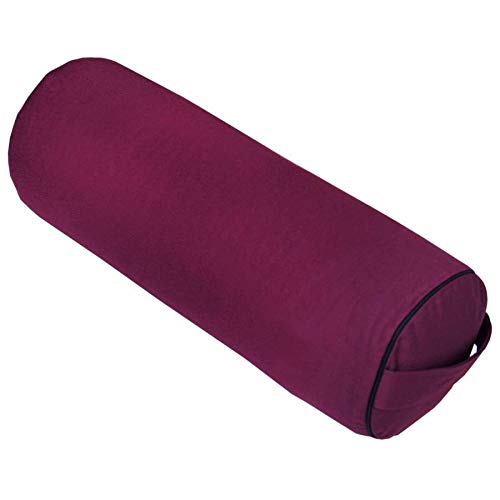 Yoga- und Pilates-Bolster „Made in Germany“, 65 x Ø 23cm groß, aubergine, mit Dinkel-Füllung aus unserer Bodhi Manufaktur