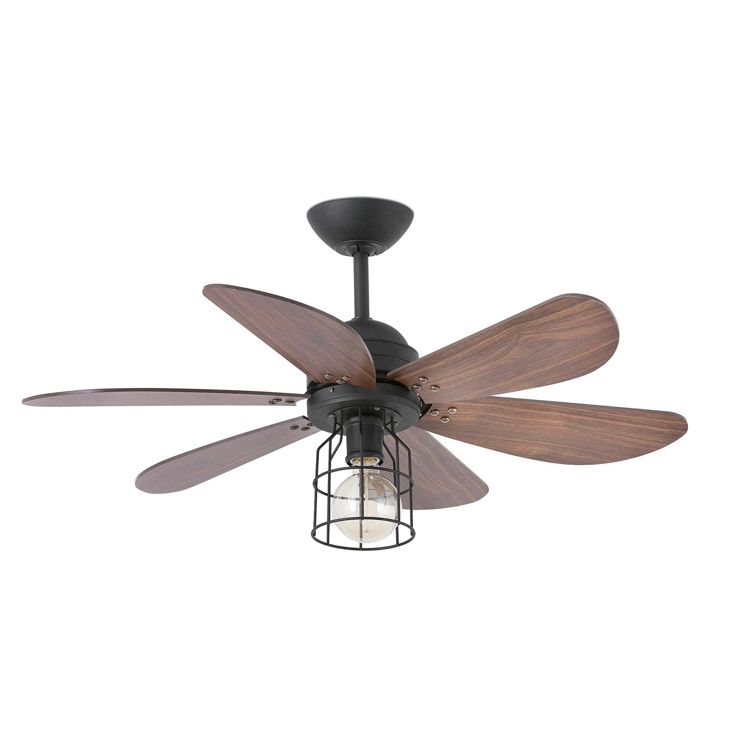 Faro Barcelona 33703 Chicago Deckenventilator mit Licht, Durchmesser 90 cm, 6 Flügel, Schwarz, 1 x E27, 60 W