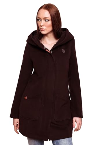 MARIKOO Damen Mantel Trenchcoat Wintermantel Übergangs Jacke Parka Lang B819 [B819-Maik-Bordeaux-Mel-Gr.S]