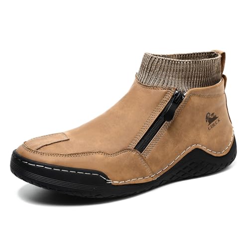 OTEB Handgemachte italienische Wildlederstiefel for Herren, Barfuß-Laufschuhe mit breiter Spitze, Barfußschuhe for den Außenbereich for Wandern(Brown,39 EU)