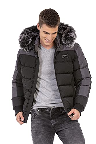 Cipo & Baxx Herren Winterjacke Kapuzenjacke Outdoor Jacke CM182 Schwarz XL