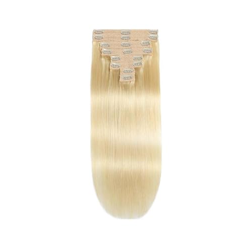 Clip-in-Haarverlängerungen Clip-in-Haarverlängerungen, echtes Echthaar, 40,6–61 cm, blond, 100% Remy-Echthaar, weich, seidig, glatt, for Damen, 8 Stück, 18 Clips, eine Packung (#613) Clip-in-Haarverl