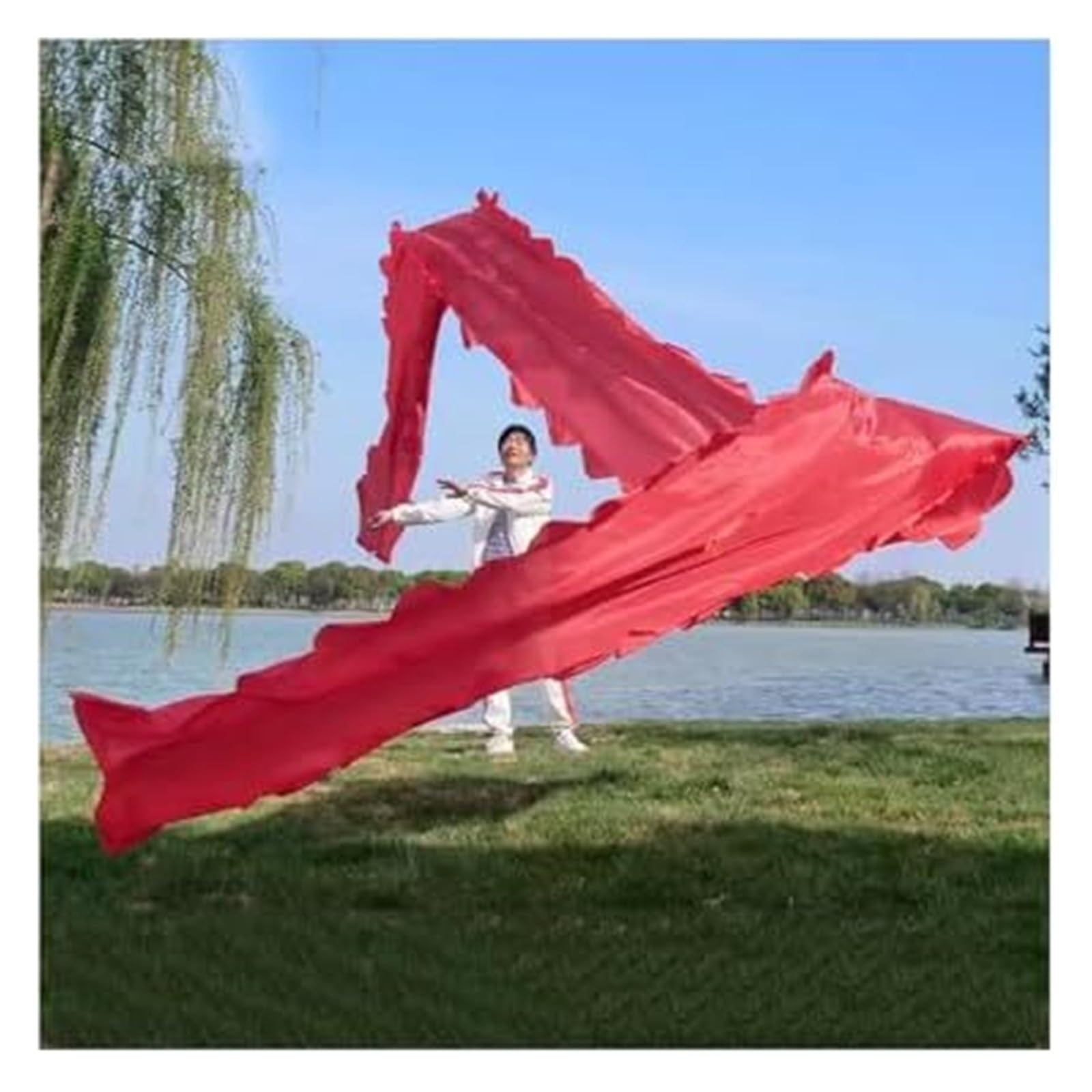 Drachenbänder, Tanzbänder, Dance Dragon Ribbon Streamer Outdoor Flinging Fitness Dragon Dance Wu Long 3D Dragon Ribbon Streamer mit Fiberglas-Handstab und Reisetasche(10m/33ft)