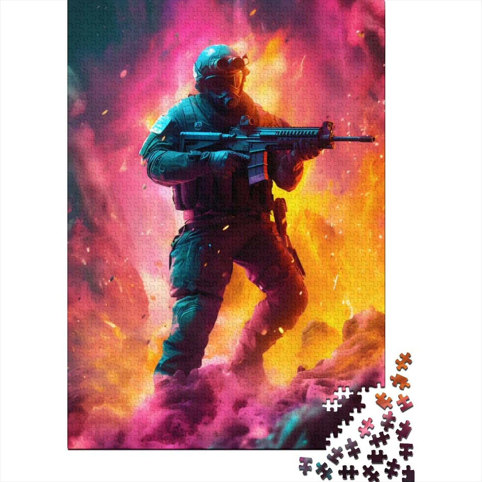 Neon Army Soldier Puzzles Puzzles für Erwachsene und Jugendliche, 1000-teiliges Puzzle für Erwachsene und Jugendliche, Lernspiele für zu Hause, DIY-Spielzeug (Größe: 75 x 50 cm)