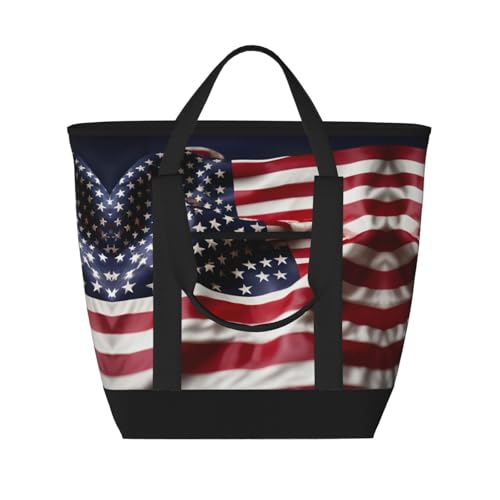 YQxwJL Isolierte Kühltasche mit amerikanischer Flagge, großes Fassungsvermögen, Einkaufstasche, Reisetasche, Strand, wiederverwendbare Einkaufstasche für Erwachsene, Schwarz, Einheitsgröße