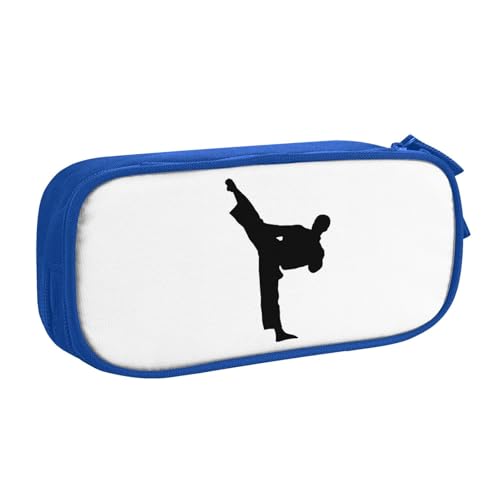 YFSGDLBN Taekwondo Kampfsport-Federmäppchen, großes Fassungsvermögen, doppeltes Federmäppchen, tragbare Schreibwaren-Tasche, blau, Einheitsgröße, Münzfach