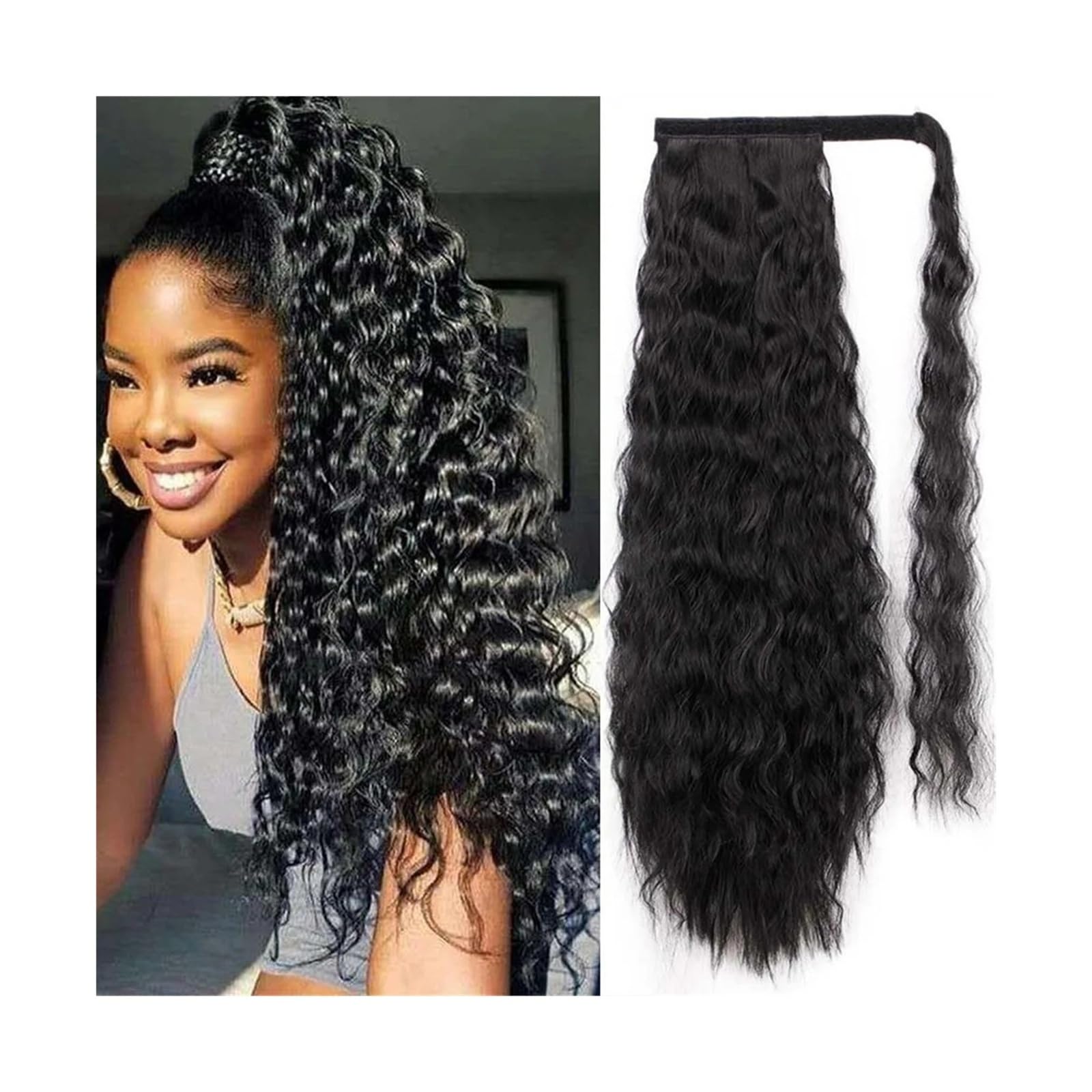 Pferdeschwanz Haarteil Kinky Straight Wrap Around Pferdeschwanz-Haarteil Afro Yaki Straight Pony Tails Extensions for schwarze Frauen Clip-in-synthetische Pferdeschwanzverlängerung Pferdeschwanz Haarv