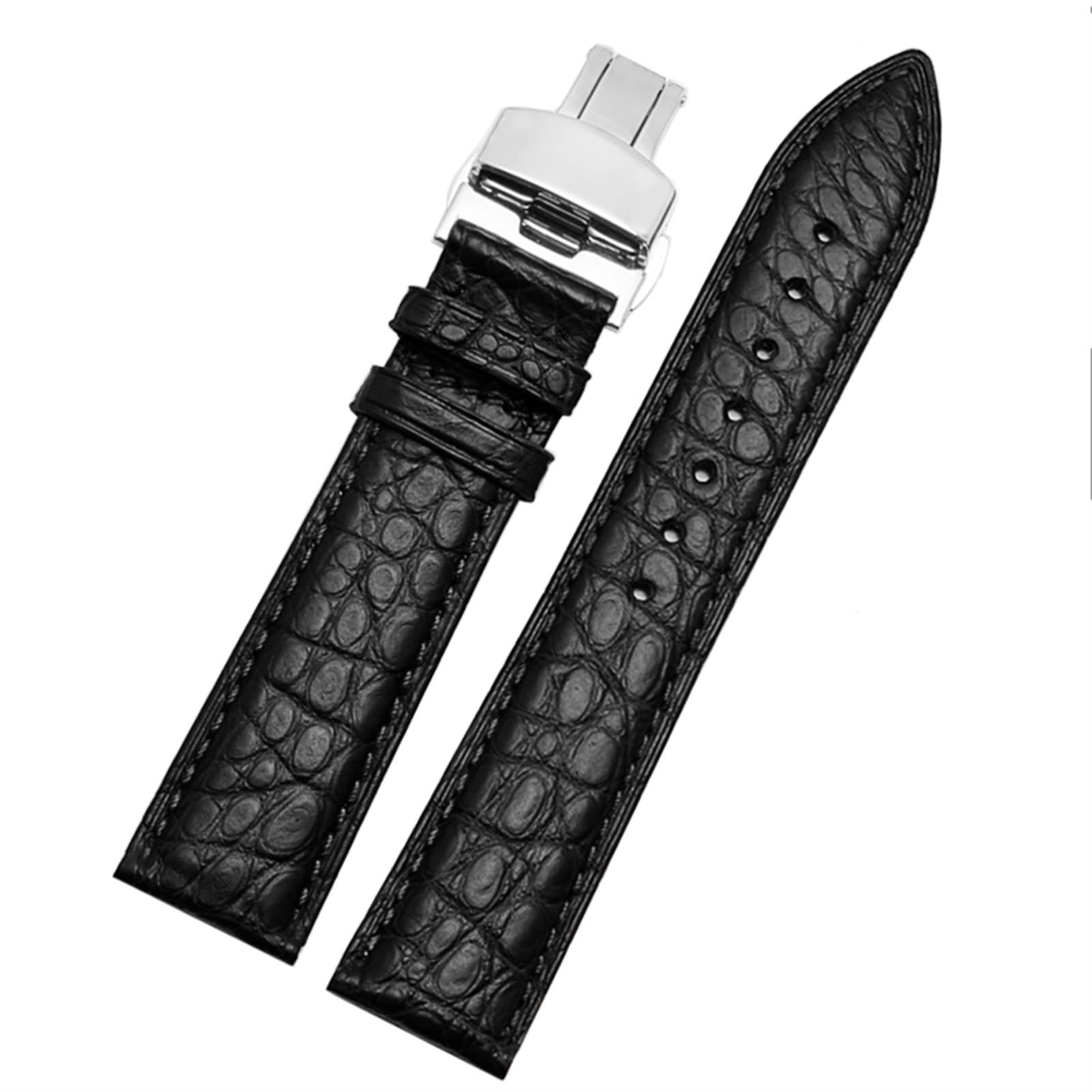 SCRUBY Crocodile -Leder -Uhrband für jedes Marken -Armband 12 13 14 15 mm Träger mit Klappverschluss(Black silver,13mm)