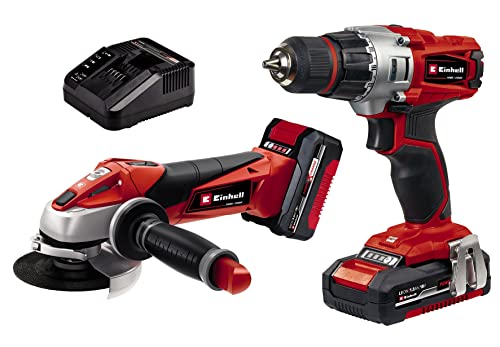 Einhell Maschinen-Set TE-TK 18 Li Kit Power X-Change (Li-Ionen, 18 V, Akku-Bohrschrauber TE-CD 18/2 Li + Akku-Winkelschleifer TE-AG 18/115 Li, inkl. 1,5 Ah & 3 Ah-Akku, Schnelladegerät)