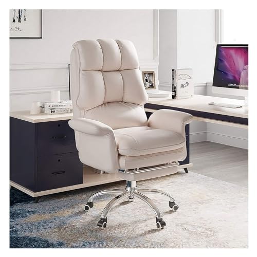 BFVAKBKYT Home Office Ergonomischer Schreibtischstuhl, Executive Commercial Drehstuhl, Verstellbarer Bürostuhl mit hoher Rückenlehne, moderner Drehstuhl aus Pu-Leder mit Fußstütze(White)