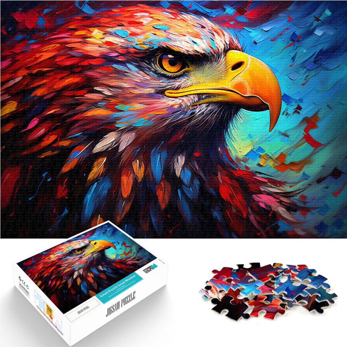 Puzzles für Fantasie, bunter Adler, Puzzles 1000 Teile, Holzpuzzle, Familienspiel, Stressabbau, schwieriges Herausforderungspuzzle 1000 Teile (50 x 75 cm)