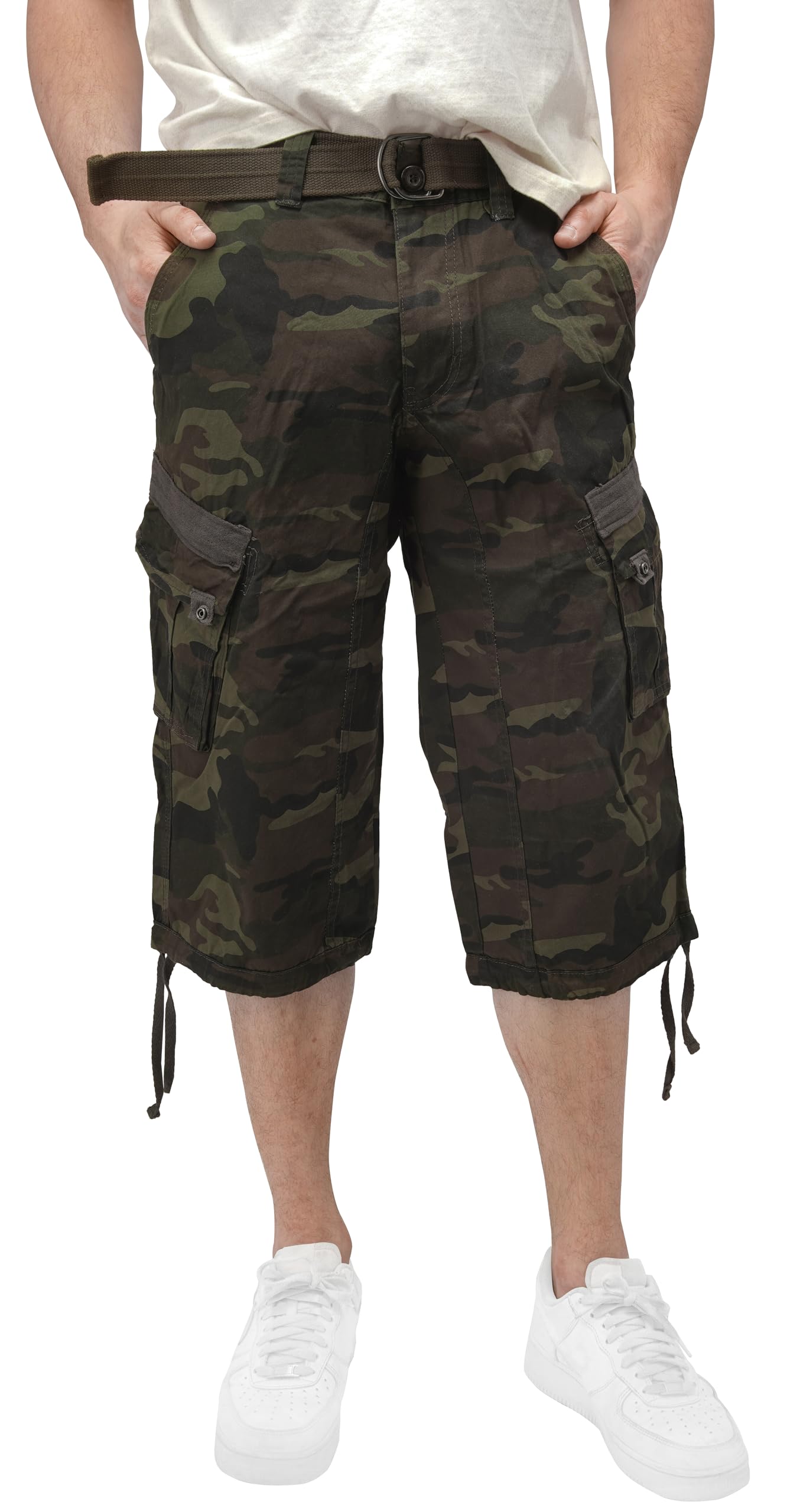 X RAY Herren Taktische Cargo-Shorts mit Gürtel, 45,7 cm Schrittlänge unterhalb der Knielänge, mehrere Taschen, 3/4 Caprihose, Camouflage oliv, 58