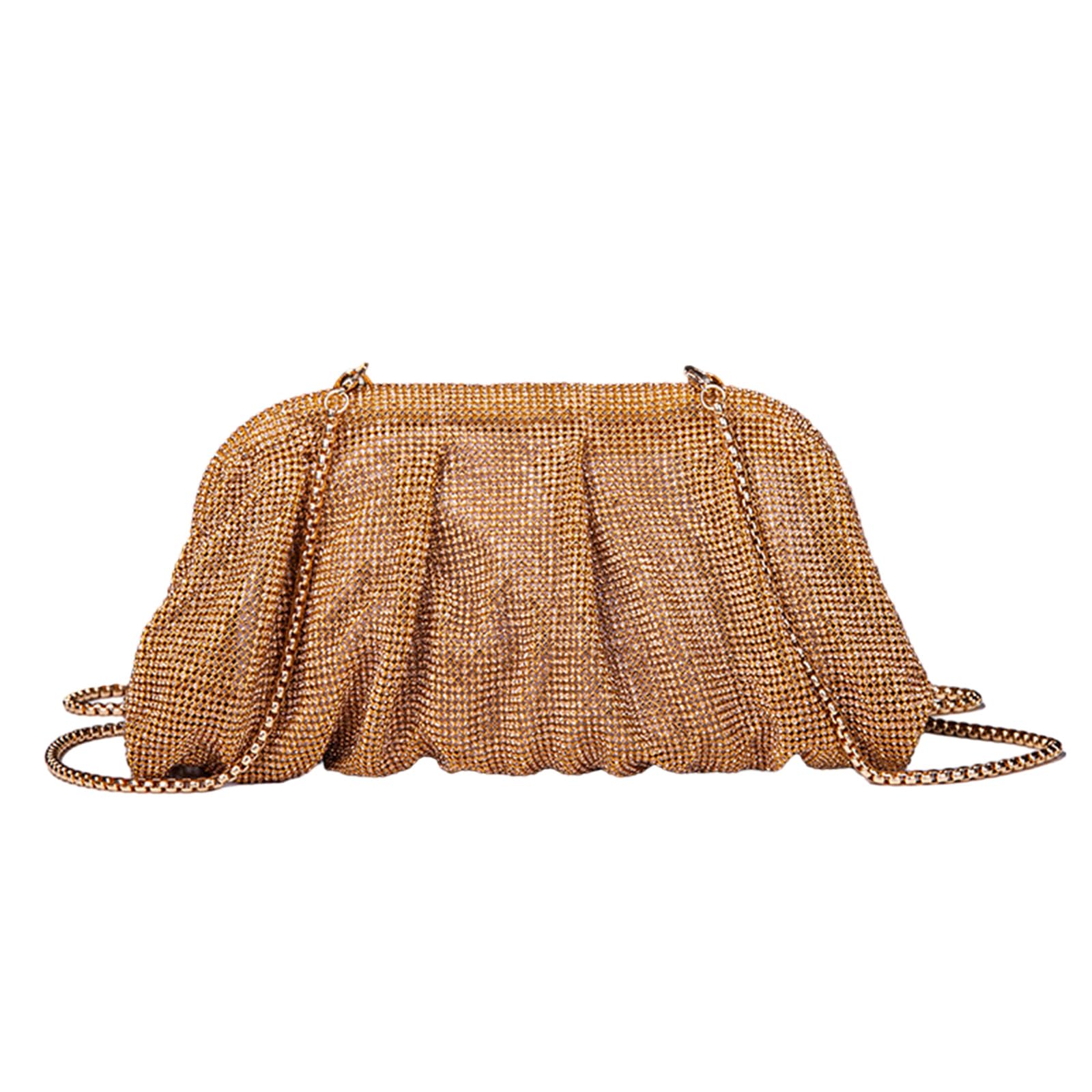 ohodhmnu Damen-Tragetasche, Abendtasche, plissiert, für Party, Bankett, Hochzeit, Clutches für Frauen, Mädchen, Cocktail, Crossbody-Tasche, gold, With pendant