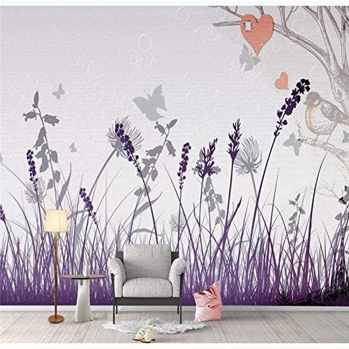 XLMING Romantisch Abstrakt Einfacher Vogel & Blume Lila Seidenstoff Küche Esszimmer Arbeitszimmer Wohnzimmer TV Hintergrund Wand 3D Tapete-150cm×105cm