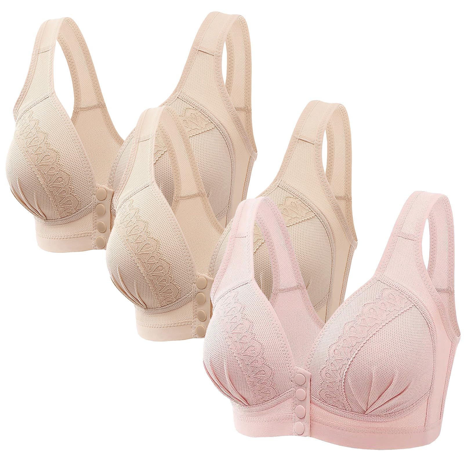 CSHE 3er Pack Große Brüste BH mit Vollem Halt Minimizer BH mit Gepolstert BH Bustier Ohne Bügel Damen Klassische BH Frauen Push Up Bralette BH mit Vorderverschluss 80-115BCD Rosa Beige 85C