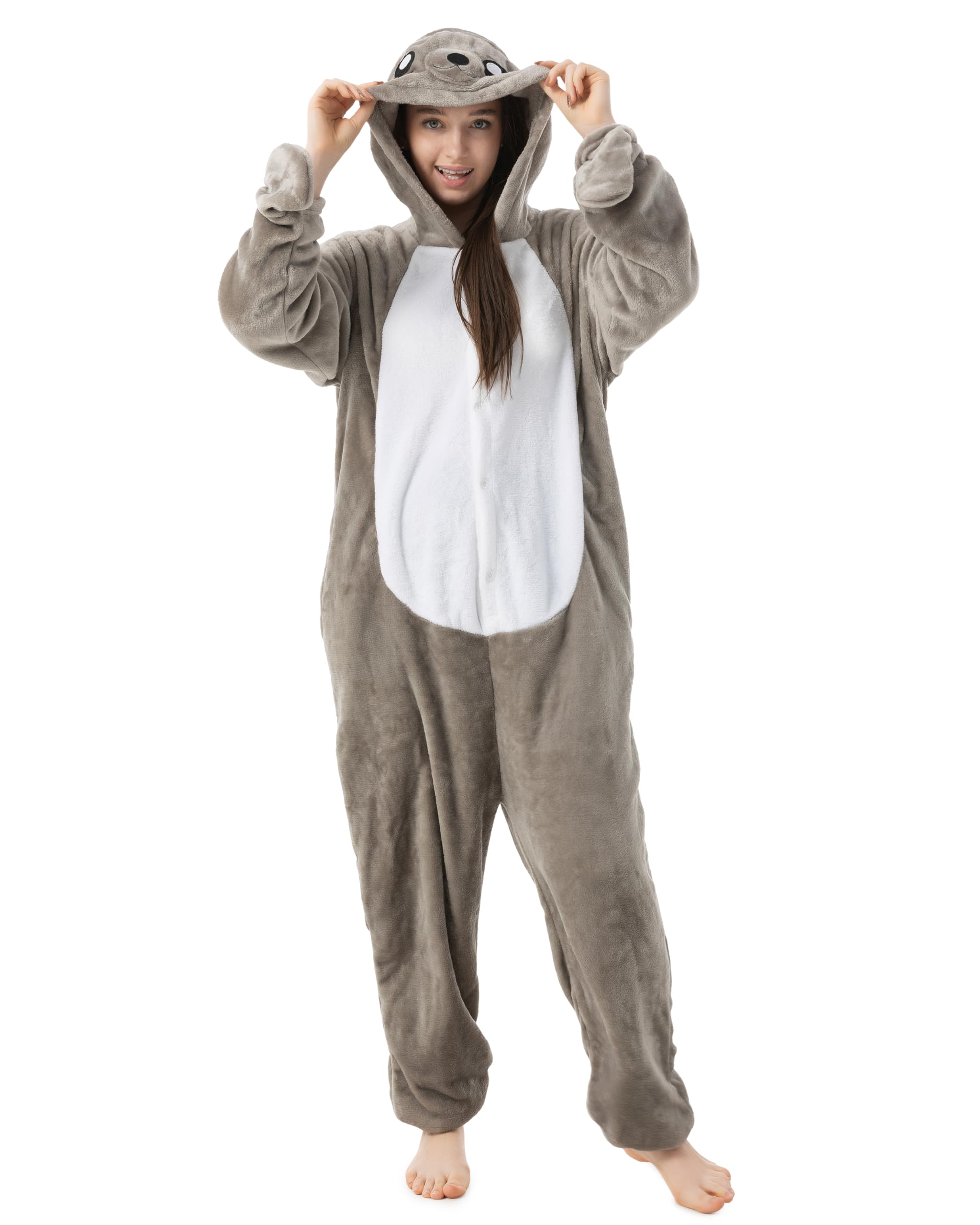 Katara 1744 - Seerobbe Kostüm-Anzug Onesie/Jumpsuit Einteiler Body für Erwachsene Damen Herren als Pyjama oder Schlafanzug Unisex - viele Verschiedene Tiere