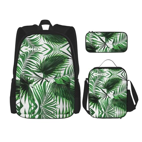 WURTON Palme Druck Verstellbare Schultergurte Rucksack Set Mittagessen Tasche Federmäppchen Kombination Taschen Set