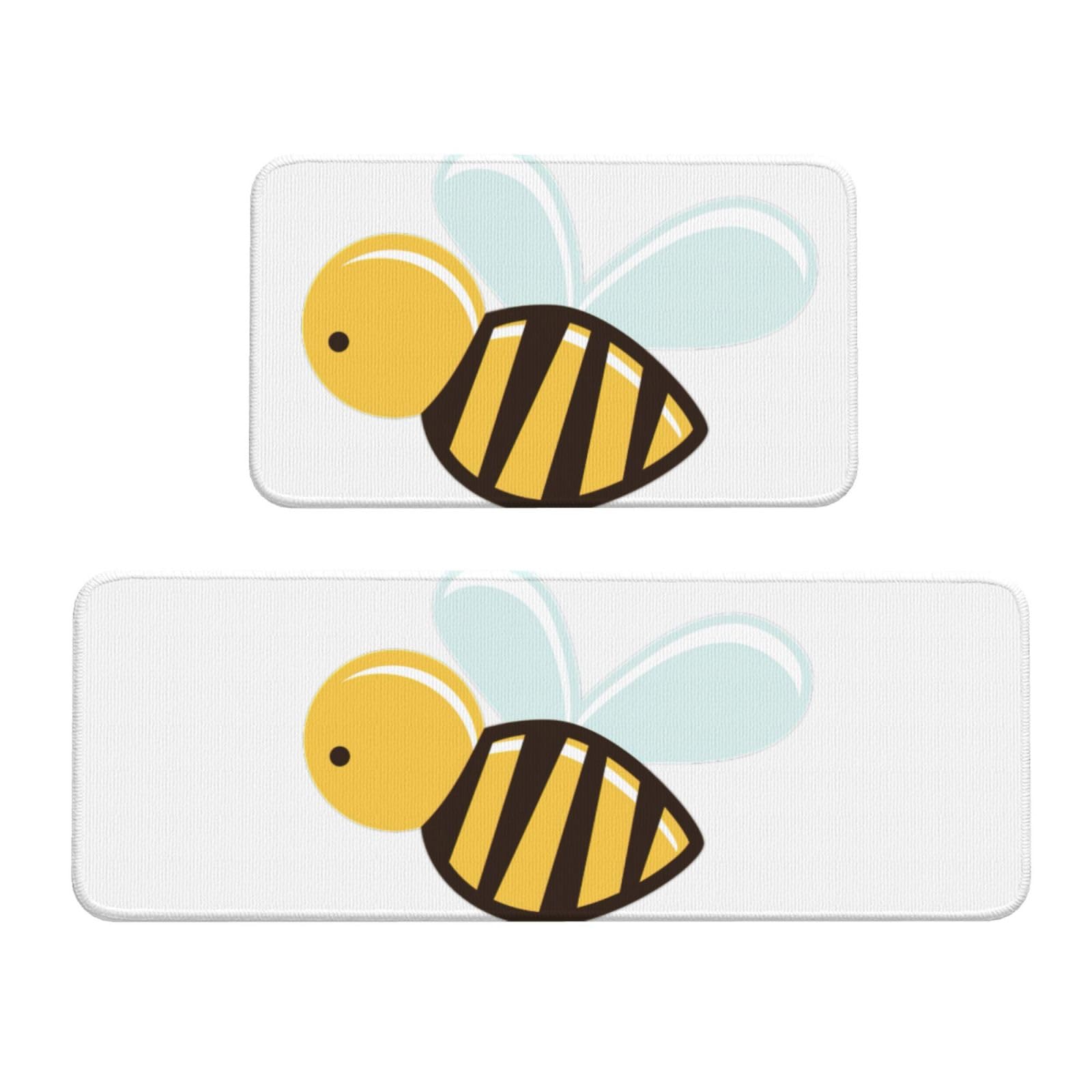 Küchenmatte mit Cartoon-Bienen-Druck, rutschfest, wasserdicht, für Flur, Büro, 2 Stück