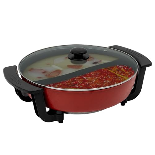 Multifunktional Elektrischer Hot Pot 6 L 1360 W 2 Seiten Yin Yang Hotpot Antihaft Kochtopf 5-Stufige Temperatureinstellung Chinesischer Hot Pot Leicht zu Reinigen Schnelle Erwärmung mit Glas Deckel