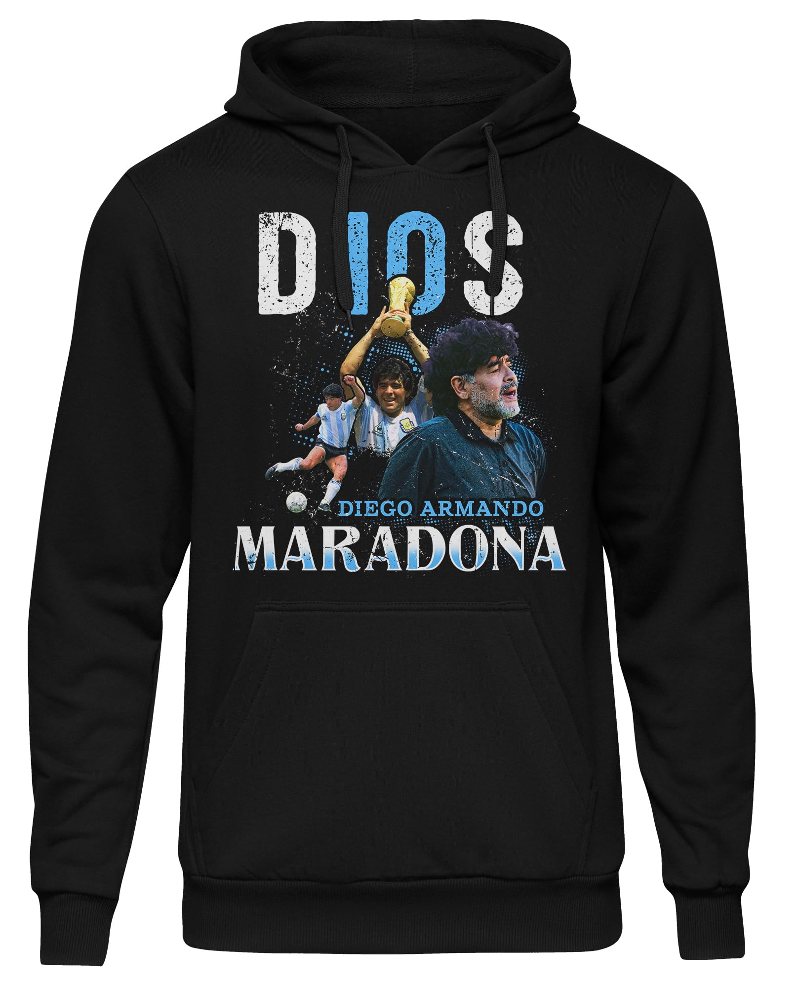 UGLYSHIRT Diego Maradona Herren Kapuzenpullover | Herren Maradona Pullover Dios 10 Argentinien Trikot Hoodie | M1 Schwarz (L)