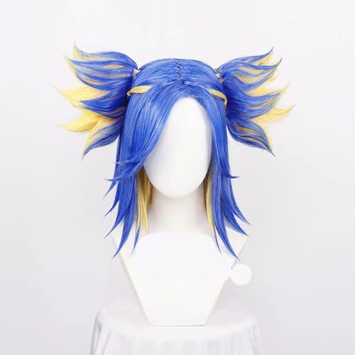 WCCNKK Anime Cosplay Perücke for VALORANT Neon Cosplay-Perücke, Blaue Und Gelbe Tiger-Mundclip-Pferdeschwanzperücke, Kostümparty, Anime-Show, Cosplay-Event, Geschenk Für Anime-Fans