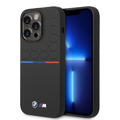 CG MOBILE BMW M-Kollektion, kompatibel mit Magsafe Flüssigsilikon-Hülle, bedrucktes UV-Lackmuster, dreifarbige Linie und Logo, kabellos, aufladbar/stoßdämpfend, iPhone 14 Pro Max 17 cm (6,7 Zoll)