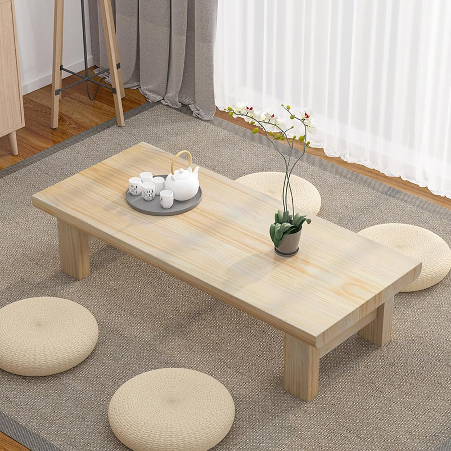 Niedriger Picknicktisch zum Sitzen auf dem Boden, niedriger Couchtisch, japanischer Tisch zum Sitzen auf dem Boden, geeignet für Teestube, Balkon, Wohnzimmer,A,60 * 35 * 30cm