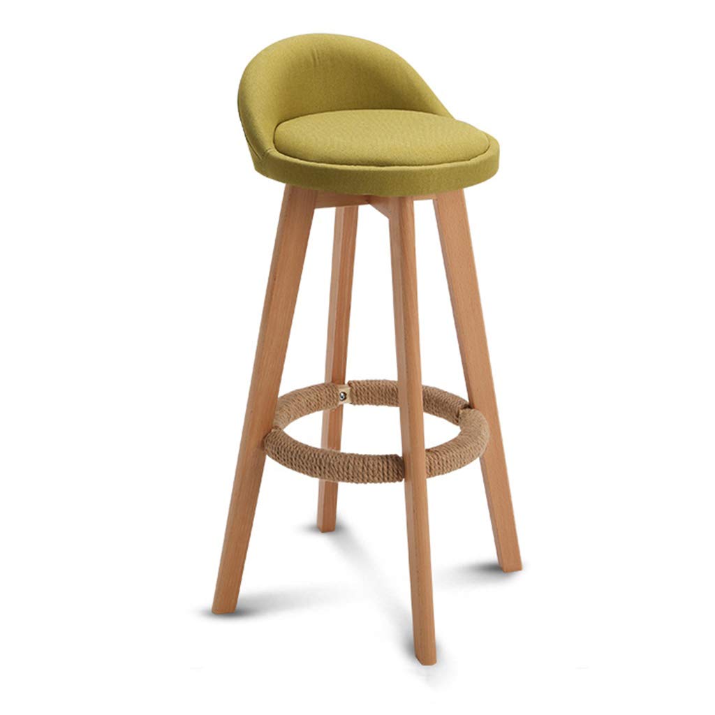 Barhocker Stuhl Hanfseil Fußstütze Leinenbezug Kissen Drehsitz Rückenlehne Esszimmerstühle für Küche, B, Café Barhocker 4 Holzbeine Tragkraft 150 kg (Farbe: Beige, Größe: Sitzhöhe: 63 cm) (Grün S Run