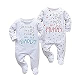 Tinykeke Neugeborenes Baby Jungen Mädchen Buchstaben Strampler Unisex Baby 2er-Pack mit Fuß Babykleidung 3-6 Monate