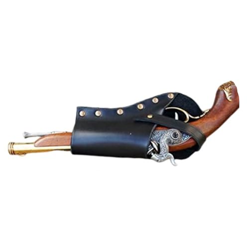 MDFCZXP Kunstleder Waffenhalter Steampunk Renaissance Pirat Steinschloss Holster Western Cowboy Revolver Tasche für Kostümzubehör,Schwarz,10cm