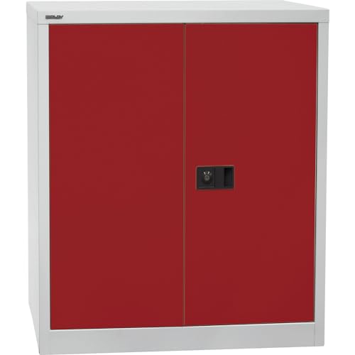 BISLEY Flügeltürenschrank Universal, 1 verzinkter Fachboden, 2 OH, Stahl, 506 Korpus Lichtgrau, Fronten Kardinalrot, 40 x 91.4 x 100 cm