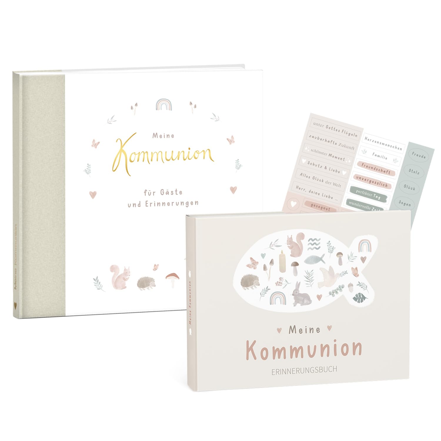 mintkind® Kommunion Geschenkset Wald "Meine Kommunion" Erinnerungsbuch + Gästebuch I 154 Seiten zum Selbstgestalten für Erinnerungen zur Kommunion I Geschenk zur Kommunion Junge & Mädchen