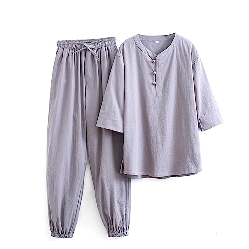 ZHOUXIAO Frau Martial Arts Clothhosen Männer Kung Fu Uniformen Langarmed Schichten Hemd, Tang Anzug Chinesischer Traditioneller Kleidung, Baumwollwäsche Zen Meditation Unifor grey-XXXXL