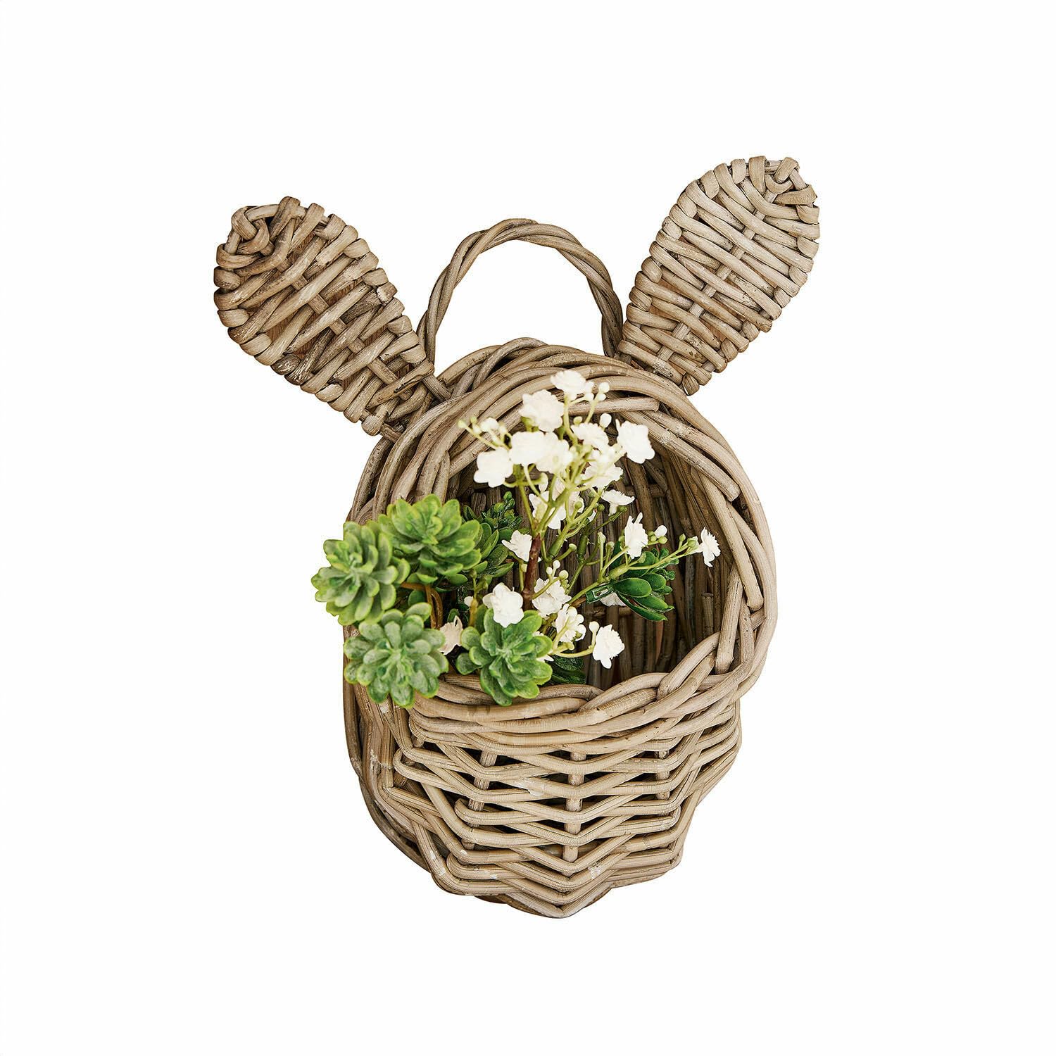 Loberon Korb Frances, mit Hasenohren, handgeflochten, zum Aufhängen, Wohn-Accessoire, Ostern, Osterdekoration, Rattan, braun