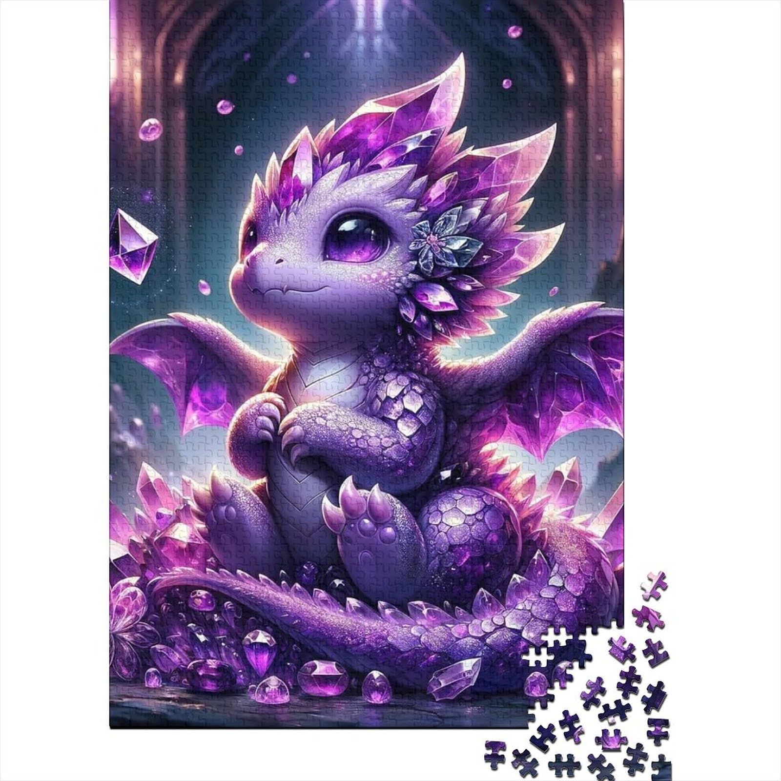 Puzzle für Erwachsene, 1000 Teile, Baby-Edelstein-Drachen, Holzpuzzle für Erwachsene, Puzzle-Spielzeug, schwieriges, anspruchsvolles Puzzle, 1000 Teile, 75x50cm