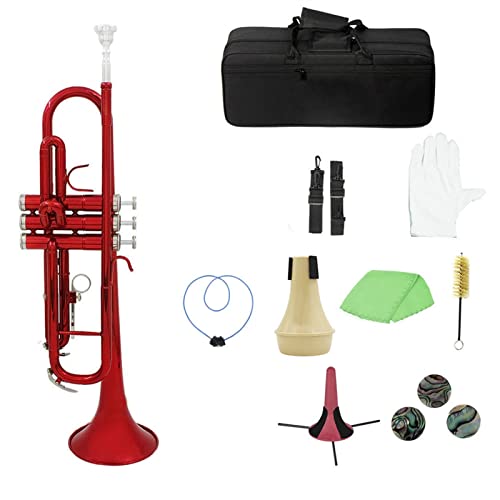 Messing Trompete BB B Wohnung Mit Mundstück Tragetasche Tuner Mute Trompete Standhandschuhe Reinigungswerkzeuge Windinstrument (Color : Crimson)