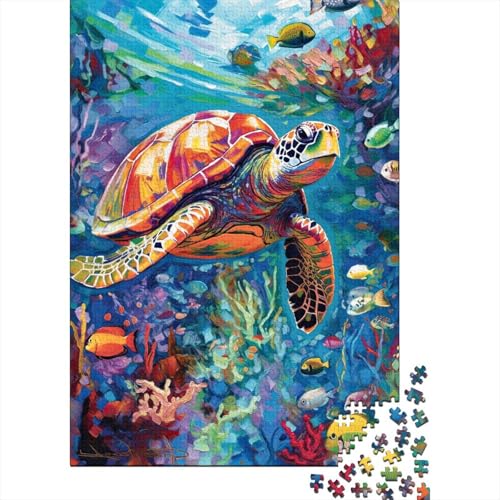 Lebendiges Holzpuzzle für Erwachsene mit Schildkrötenmotiv, 500 Teile, für Erwachsene, schwierige Puzzles, Geburtstagsgeschenk für Erwachsene, Jungen und Mädchen (Größe 52x38cm)