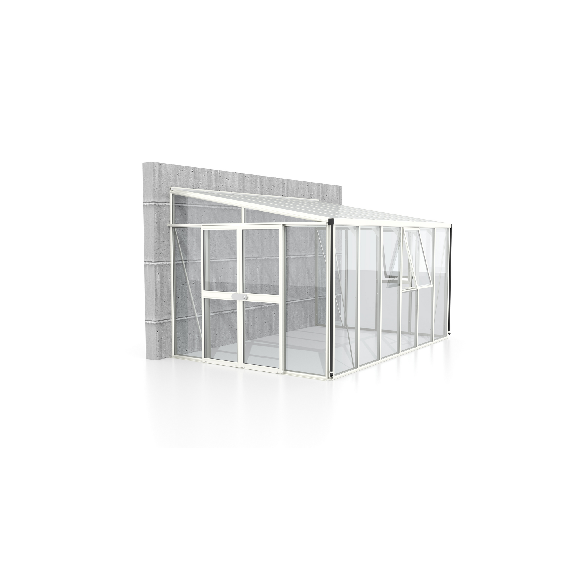 Vitavia Anlehngewächshaus 'Athena 10200' 10,2 m² 267,9 x 406,7 cm 3 mm Sicherheitsglas/10 mm Hohlkammerplatten weiß 3