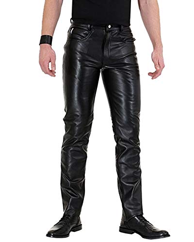 Bockle® Bopo Schwarze Herren Lederhose aus Rindleder mit hohem Bund, Size: W42/L36