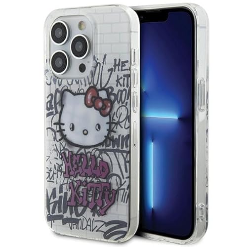 CG MOBILE Hello Kitty HKHCP15LHDGPHT Hülle für iPhone 15 Pro 6.1'' Weiß hardcase IML Kitty On Bricks Graffiti